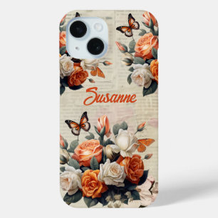 Vintage Floral Butterflies Personalized  iPhone 15 Case