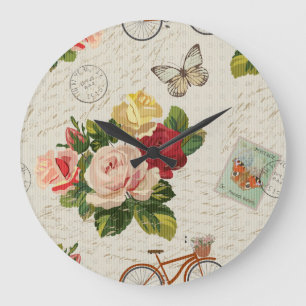 Vintage floral, butterfly elegance large clock