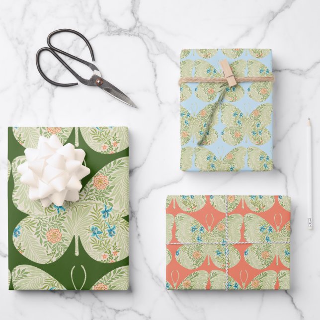 Vintage Floral Butterfly Green Wrap Craft Paper (Front)