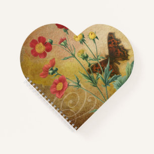 Vintage Floral Butterfly Heart Shaped Notebook