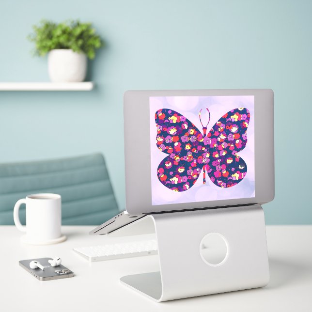 Vintage Floral Butterfly Large Sticker (Laptop On Desk)