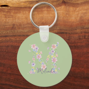 Vintage Floral Butterfly Monogram Keychain