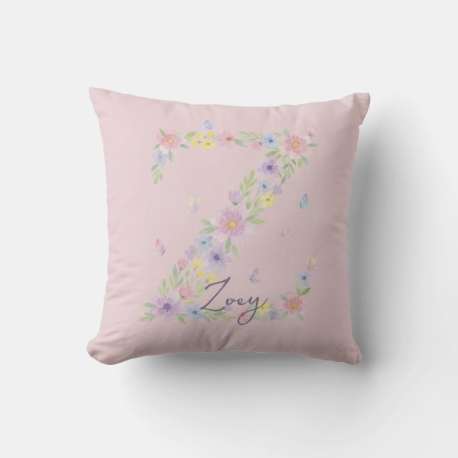 Vintage Floral Butterfly Monogram Throw Cushion (Front)