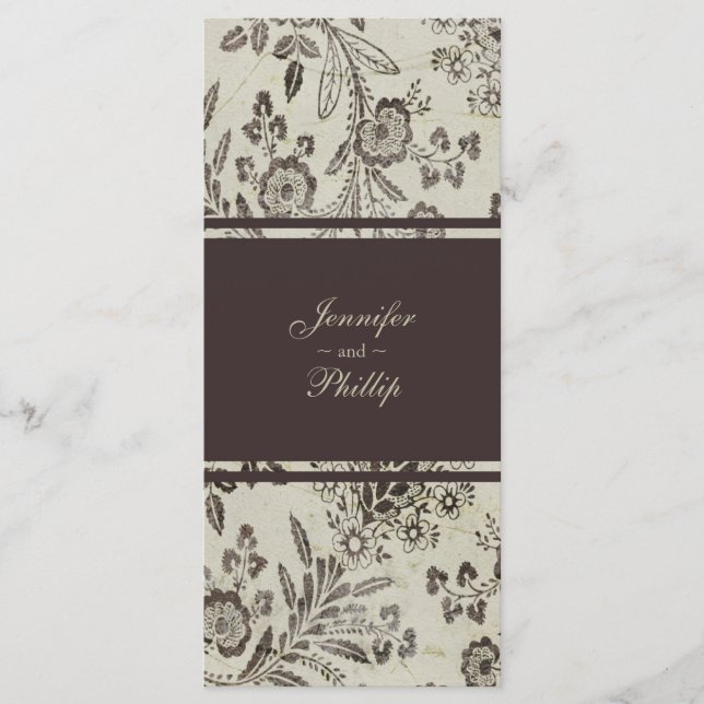 Vintage Floral Cambridge Brown Wedding Program (Front)