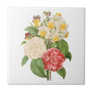 Vintage Floral Camelia Daffodil Flowers by Redoute Tile