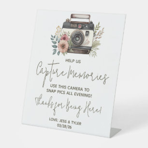 Vintage Floral Camera Disposable Camera Directions Pedestal Sign
