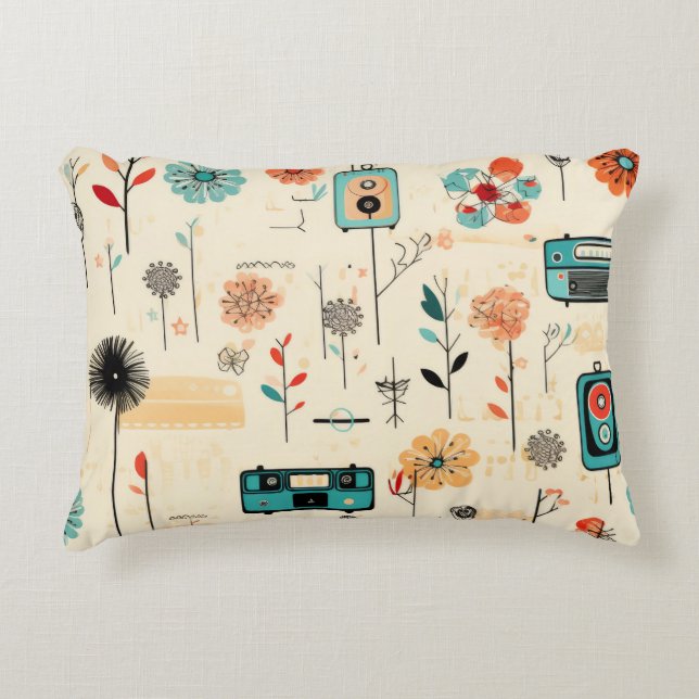 Vintage Floral & Camera Pattern (2) Accent Pillow (Front)