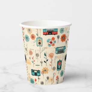 Vintage Floral & Camera Pattern (2) Paper Cups