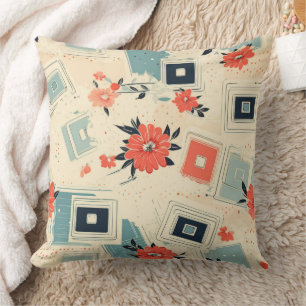 Vintage Floral & Camera Pattern (3) Throw Pillow