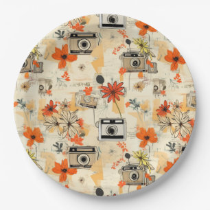 Vintage Floral & Camera Pattern (5) Paper Plate