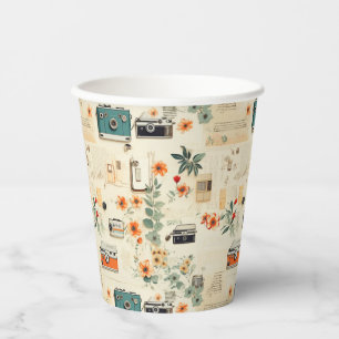 Vintage Floral & Camera Pattern (6) Paper Cups