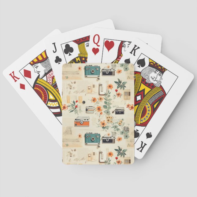 Vintage Floral & Camera Pattern (6) Playing Cards (Back)