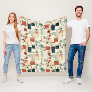 Vintage Floral & Camera Pattern (7) Fleece Blanket