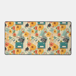 Vintage Floral & Camera Pattern (8) Desk Mat