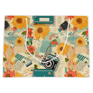 Vintage Floral & Camera Pattern (8) Large Gift Bag