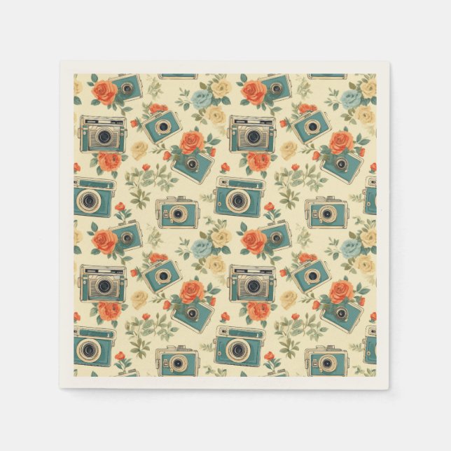 Vintage Floral & Camera Pattern Napkin (Front)