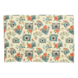 Vintage Floral & Camera Pattern Pillowcase