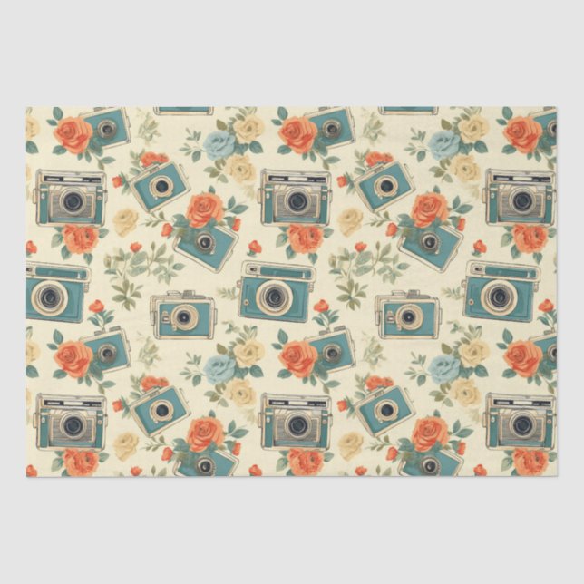Vintage Floral & Camera Pattern Tissue Paper (Front)