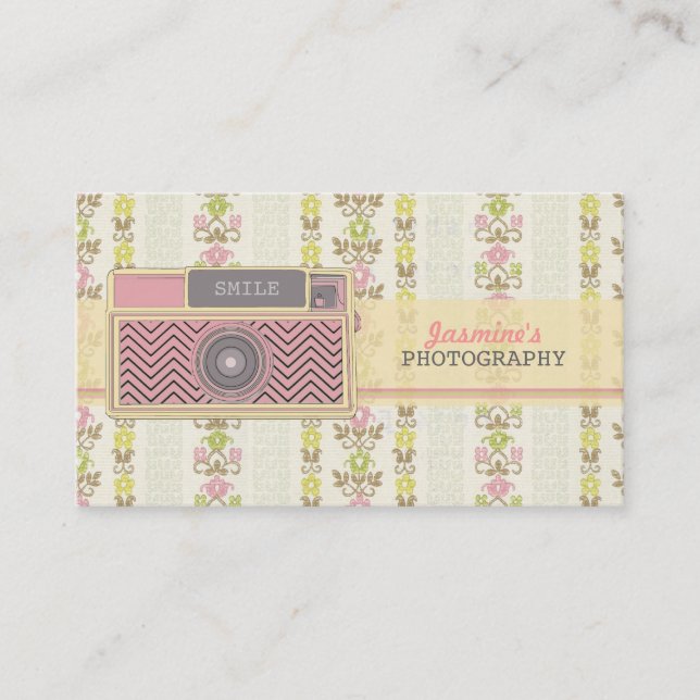 Vintage Floral Camera Photography Business Cards (Front)