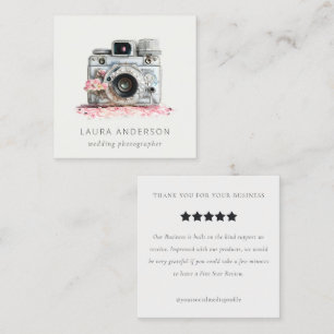 Vintage Floral Camera Photography Review Request  Square Business Card