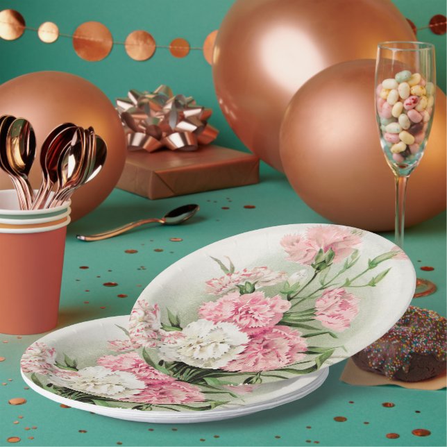 Vintage floral carnations garden party paper plate (Multi)