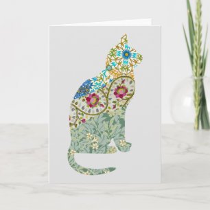 Vintage Floral Cat Art Note Card 