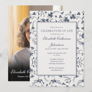 Vintage Floral Celebration Of Life Memorial Photo Invitation