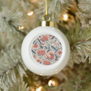 Vintage Floral Ceramic Ball Christmas Ornament