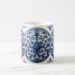 Vintage Floral Ceramic Mug   Blue & White Botanica