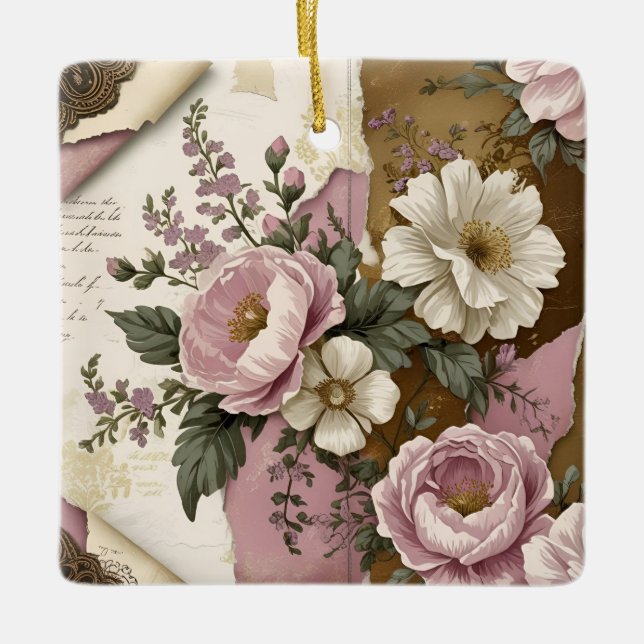 Vintage Floral - Ceramic Ornament  (Front)