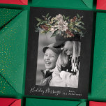 Vintage Floral Chalk Christmas One Photo Holiday Card<br><div class="desc">This is a beautiful painted holiday photo card with a chalkboard background and beautiful flower frame in a geometric shape. The frame is embellished with holiday botanical flower elements and placed to create a unique frame for your photo. holidayz18</div>