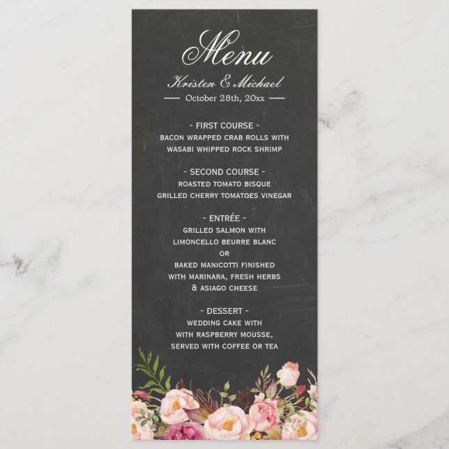 Vintage Floral Chalkboard Easy Edit Mariage Menu (Devant)