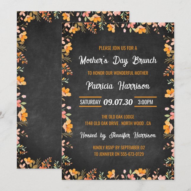 Vintage Floral Chalkboard Mother's Day Brunch Invitation (Front/Back)