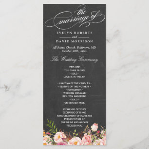 Vintage Floral Chalkboard Script Wedding Program