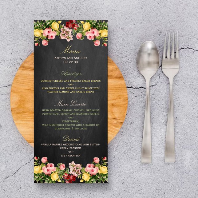 Vintage Floral Chalkboard Wedding Menu (Creator Uploaded)