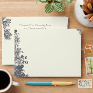 Vintage Floral Charcoal Grey Ivory Envelopes
