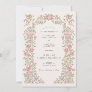 Vintage Floral Cherub Wedding Invitation