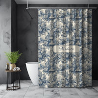 Vintage floral chic Blue toile de jouy monogram