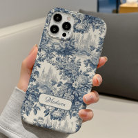 Vintage floral chic Blue toile de jouy monogram