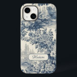 Vintage floral chic Blue toile de jouy monogram Case-Mate iPhone 14 Case<br><div class="desc">Elegant vintage Blue toile de jouy monogram iphone case. Beautiful seamless toile de jouy pattern Blue on white background.Toile prints are an all time rage at the moment, this is an elegant and ornate vintage toile de jouy featuring exotic damask pattern, a fun style that is currently trending for home...</div>