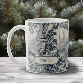 Vintage floral chic Blue toile de jouy monogram Coffee Mug