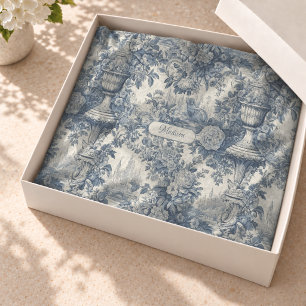 Vintage floral chic Blue toile de jouy monogram Tissue Paper