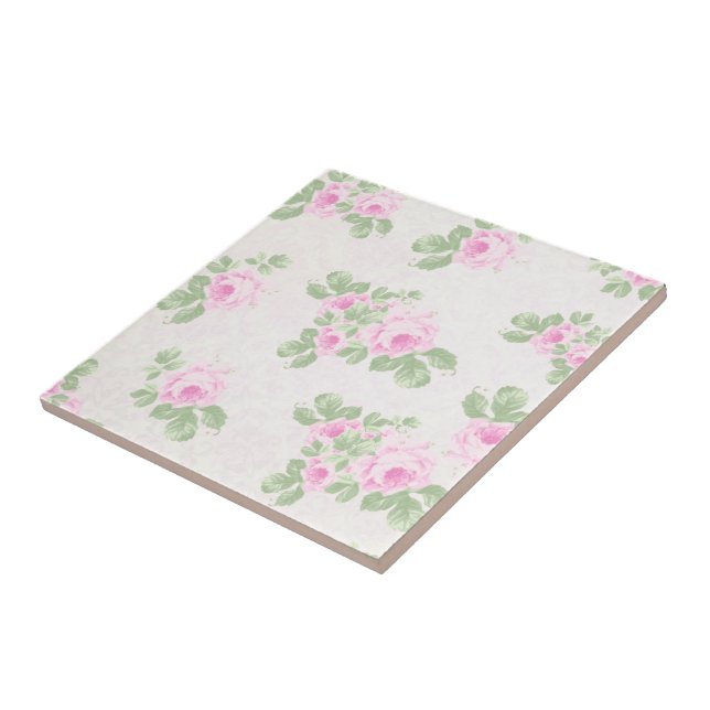 Vintage floral chic pink roses tile (Side)
