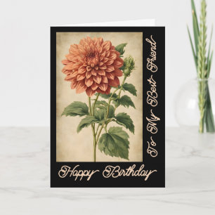 Vintage Floral Classic Pink Dahlia Black Birthday Card