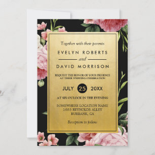 Vintage Floral Classy Golden Formal Wedding Invite