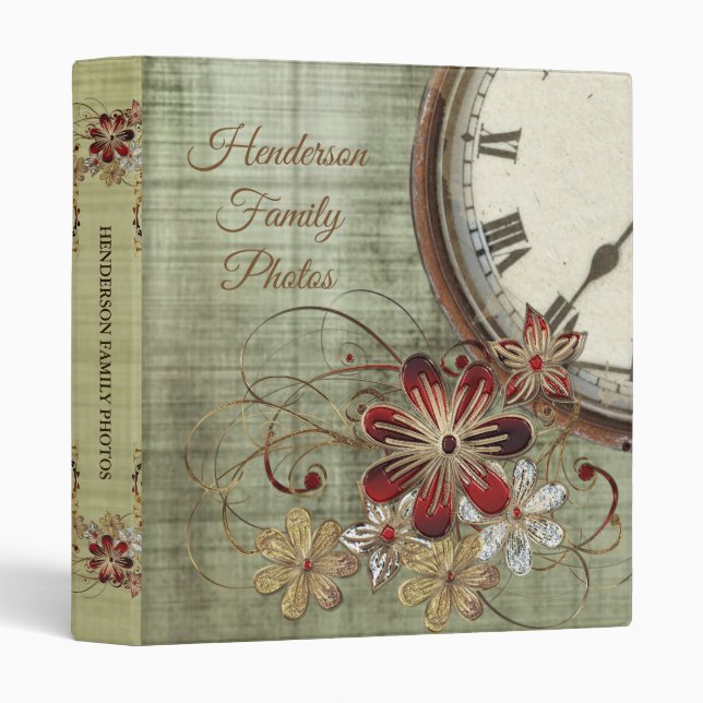 Vintage Floral Clock Family Photo Binder (Front/Spine)