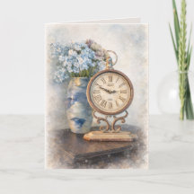 Vintage Floral Clock Greeting Card – Cottage Core 