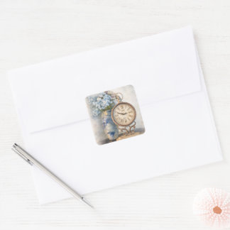 Vintage Floral Clock Sticker–Cottage Core Square Sticker