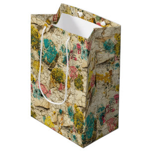 Vintage Floral Collage with Aged Paper Texture Medium Gift Bag