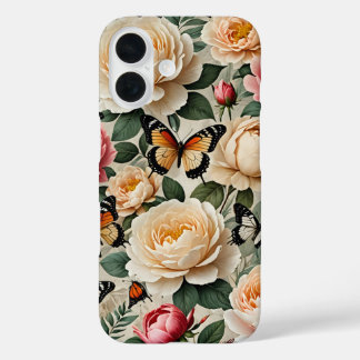 Vintage Floral Collage With Butterflies and Roses iPhone 16 Case
